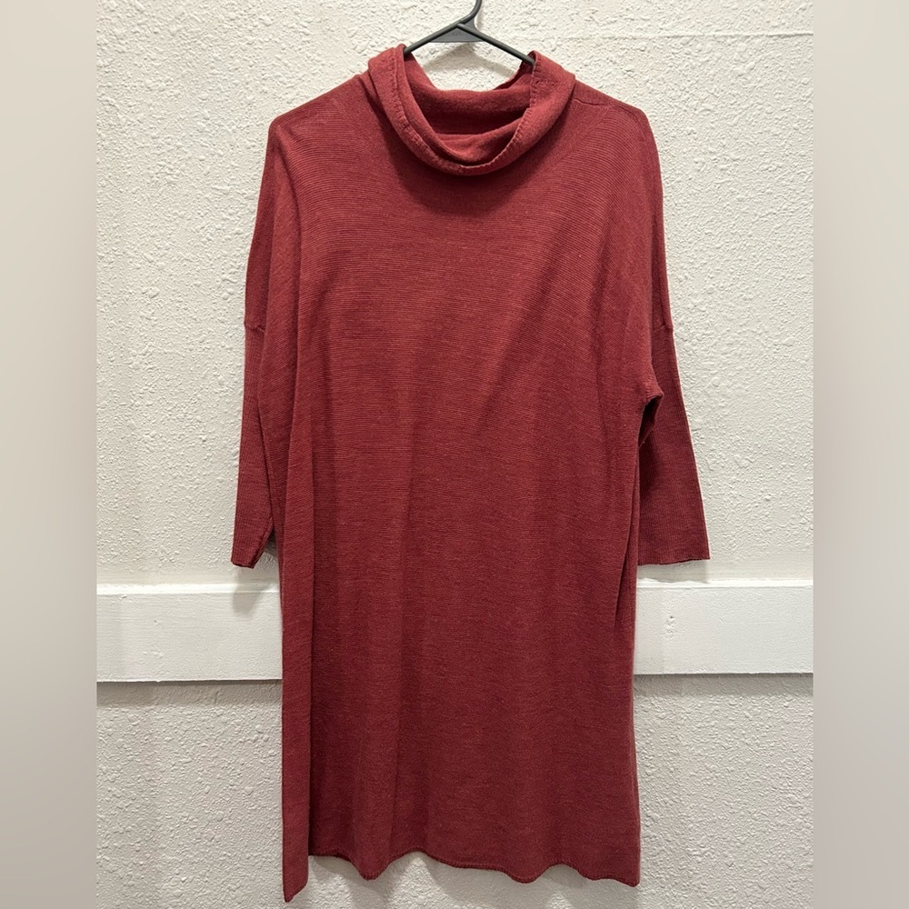 Eileen Fisher Merino Wool Cowl Neck Sweater Tunic Top Large